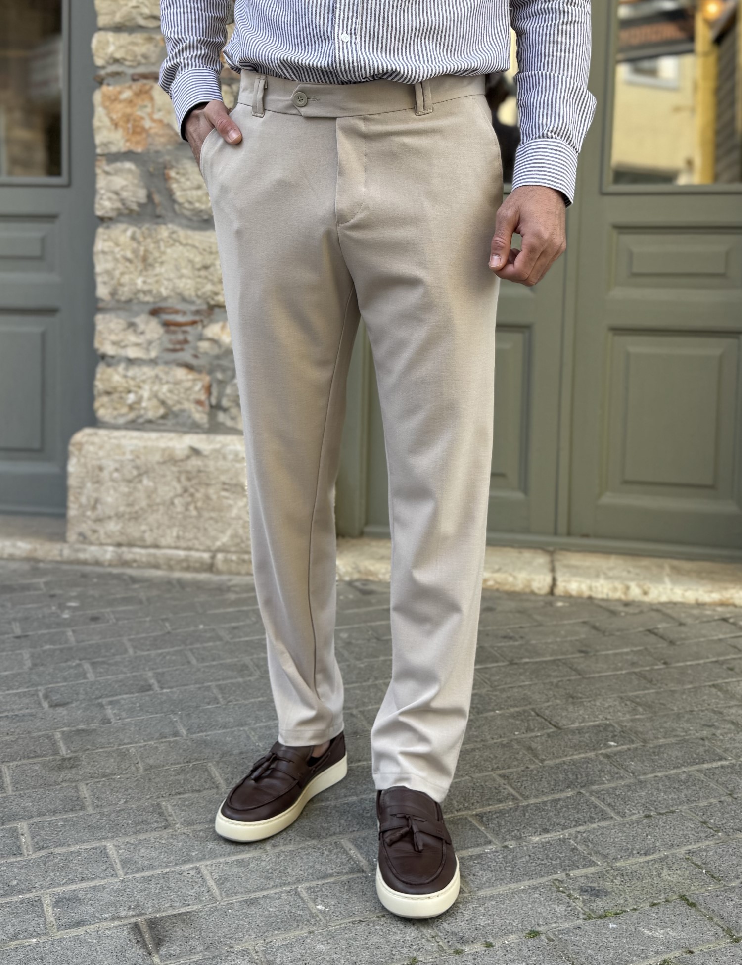 Fabricland Ανδρικό μπεζ υφασμάτινο ίσιο παντελόνι FCL5300B